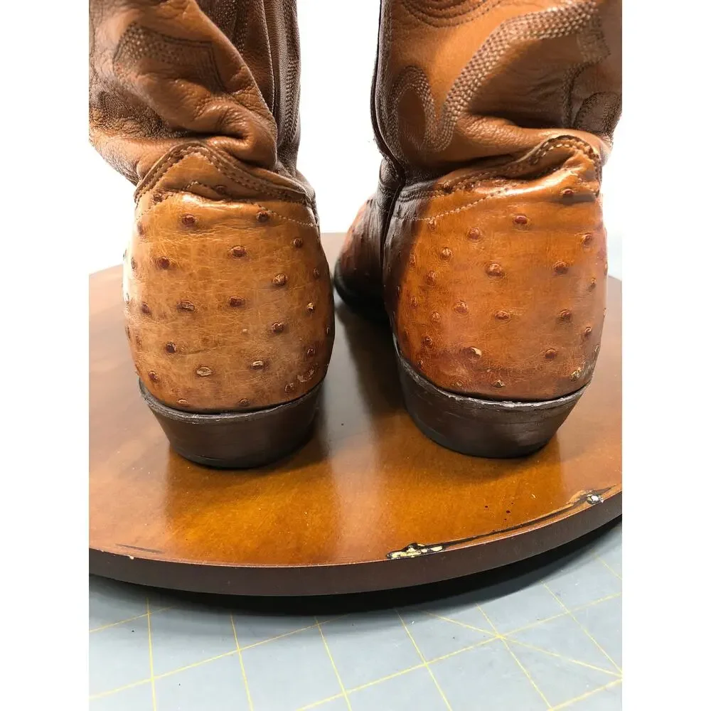J. Chisholm Men's Full quill Ostrich Leather Western Cowboy Boots Size 9 D USA